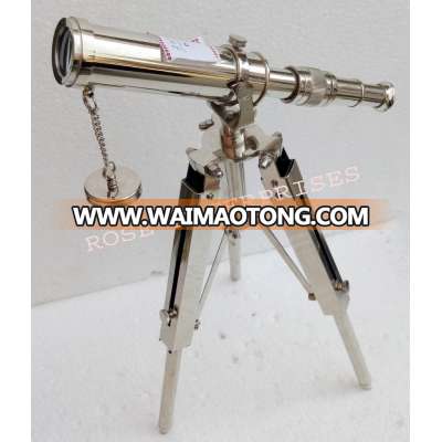 Chrome Finish Nautical Vintage Marine Tripod Telescope Decor Table Top Telescope